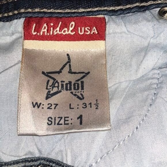 L.A. Idol Womens Distressed Skinny Jeans Size 1 With Rhinestone & Stud Accents - Picture 2 of 14